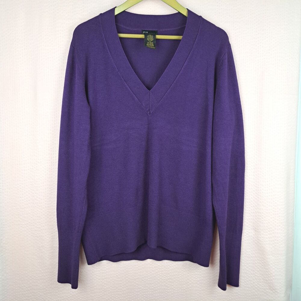 Grace Elements Sweater V Neck Size XXL Purple Soft Long Sleeve
